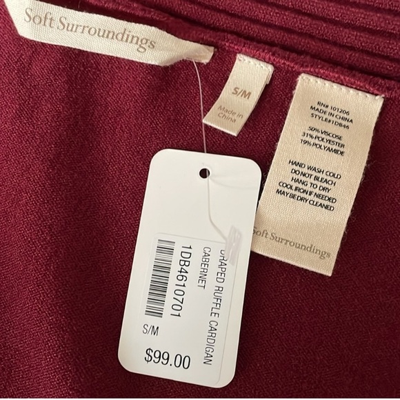 Soft Surroundings Burgundy Draped Ruffle Cardigan Sweater Size S/M - Picture 5 of 6
